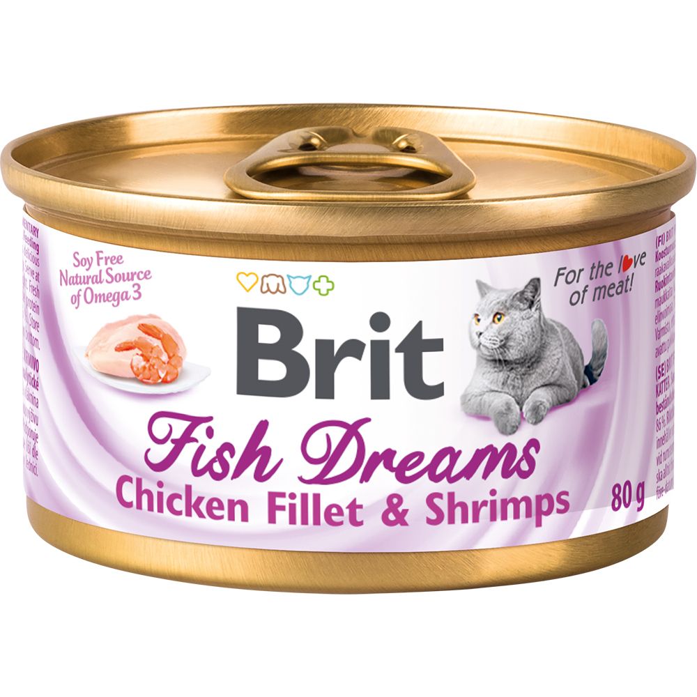 Консервы Brit Fish Dreams Chicken fillet &amp; Shrimps Куриное филе и креветки для кошек 80 г
