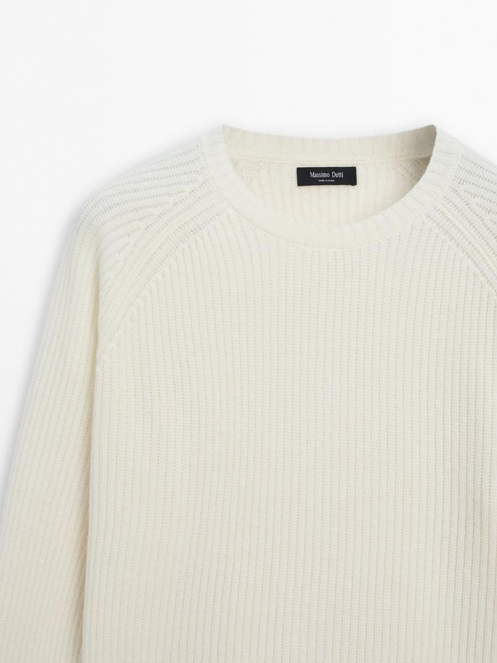 Massimo Dutti Свитер из смесовой шерсти, натуральный, кремовый