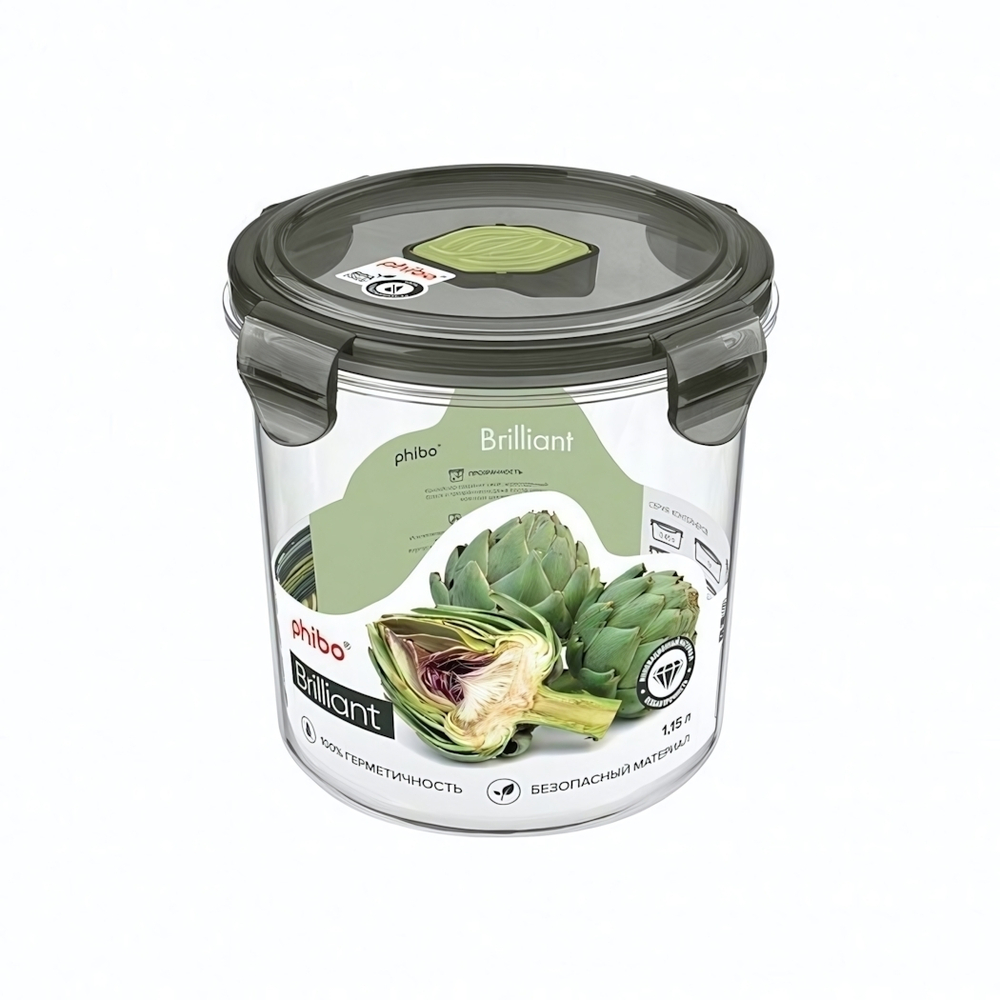 Контейнер для продуктов герметичный с клапаном "brilliant" круглый 1,15л (черный)