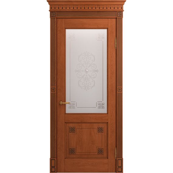 Межкомнатная дверь массив дуба Viporte Флоренция Декор табачный остеклённая
