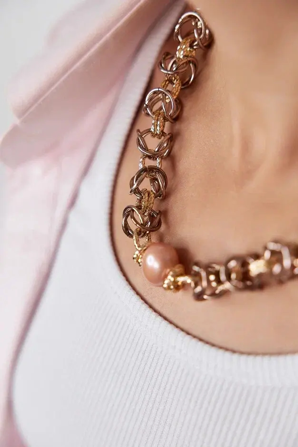 HMG 1131 peach Колье Византия с жемчужиной 1,9 см арт.2100