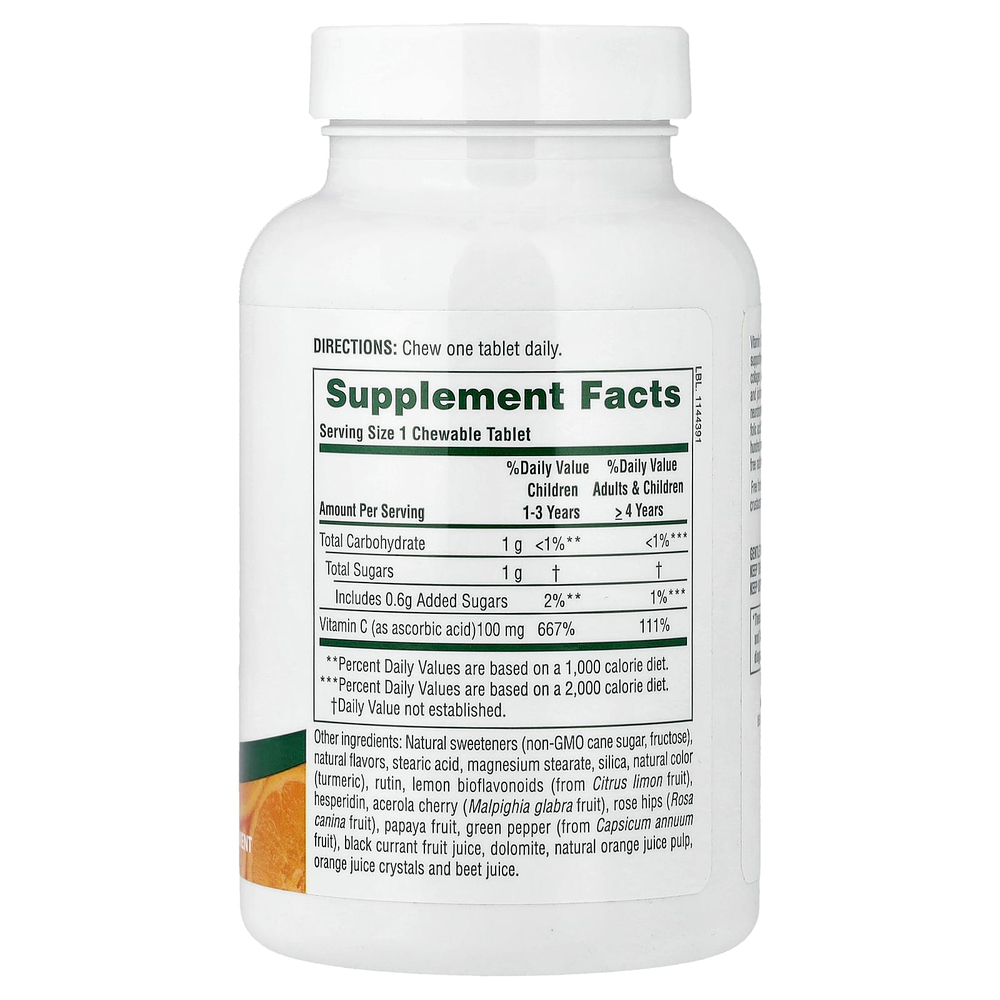 NaturesPlus, Chewable Orange Juice Jr®, витамин C, натуральный апельсин, 180 таблеток