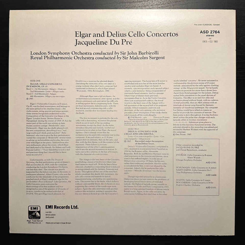 Элгар, Делиус - Жаклин Дю Пре - Концерты для виолончели (Англия 1983г.)