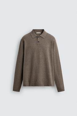 ZARA МЯГКОЕ ТРИКОТАЖНОЕ ПОЛО, СЕРОВАТО-КОРИЧНЕВЫЙ