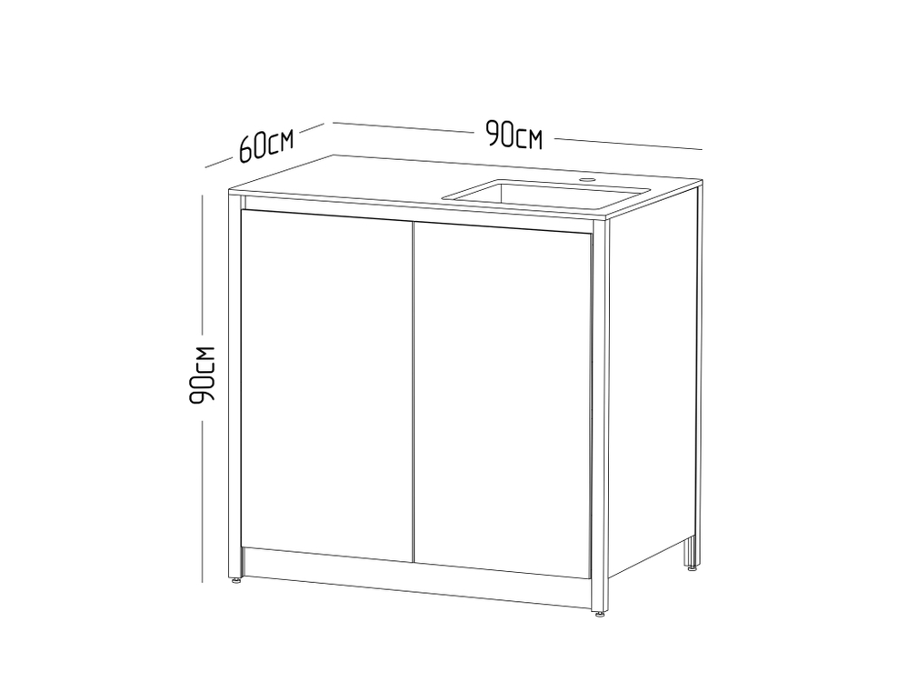 Шкаф напольный с мойкой Lounge D-04S-R, 90 см, черный/серый каспий