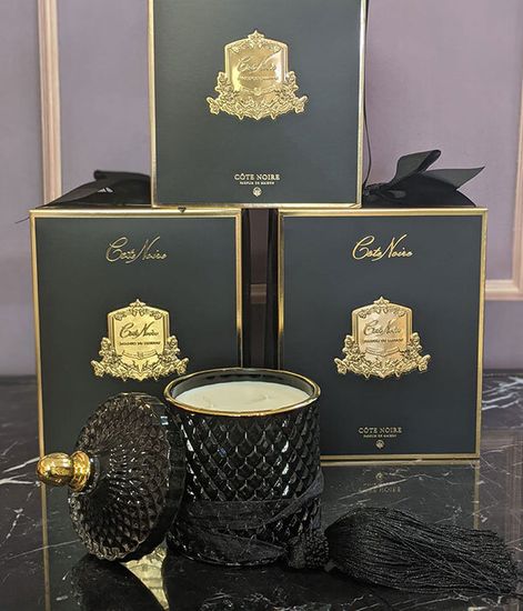 Утренний чай, большая черная свеча Арт-деко с кисточкой, Cote Noire