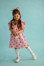 Платье из муслина «Розовый лео» с резинкой для волос в комплекте