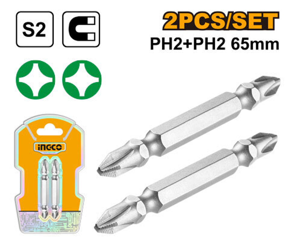 Набор бит PH2 2 шт, 65 мм INGCO SDB61PH652