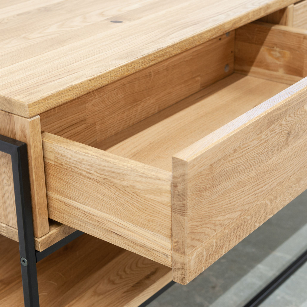 Туалетный столик консоль G+K с ящиками и полкой из массива дикого дуба в стиле лофт