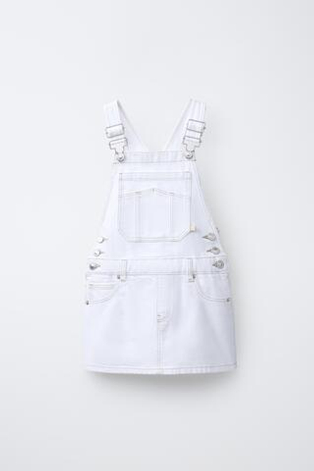 ZARA ДЖИНСОВЫЙ САРАФАН С КОНТРАСТНОЙ СТРОЧКОЙ, БЕЛЫЙ