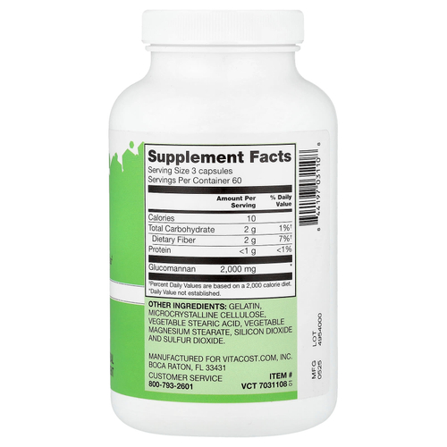 Vitacost, глюкоманнан, 180 капсул (666 мг в 1 капсуле)