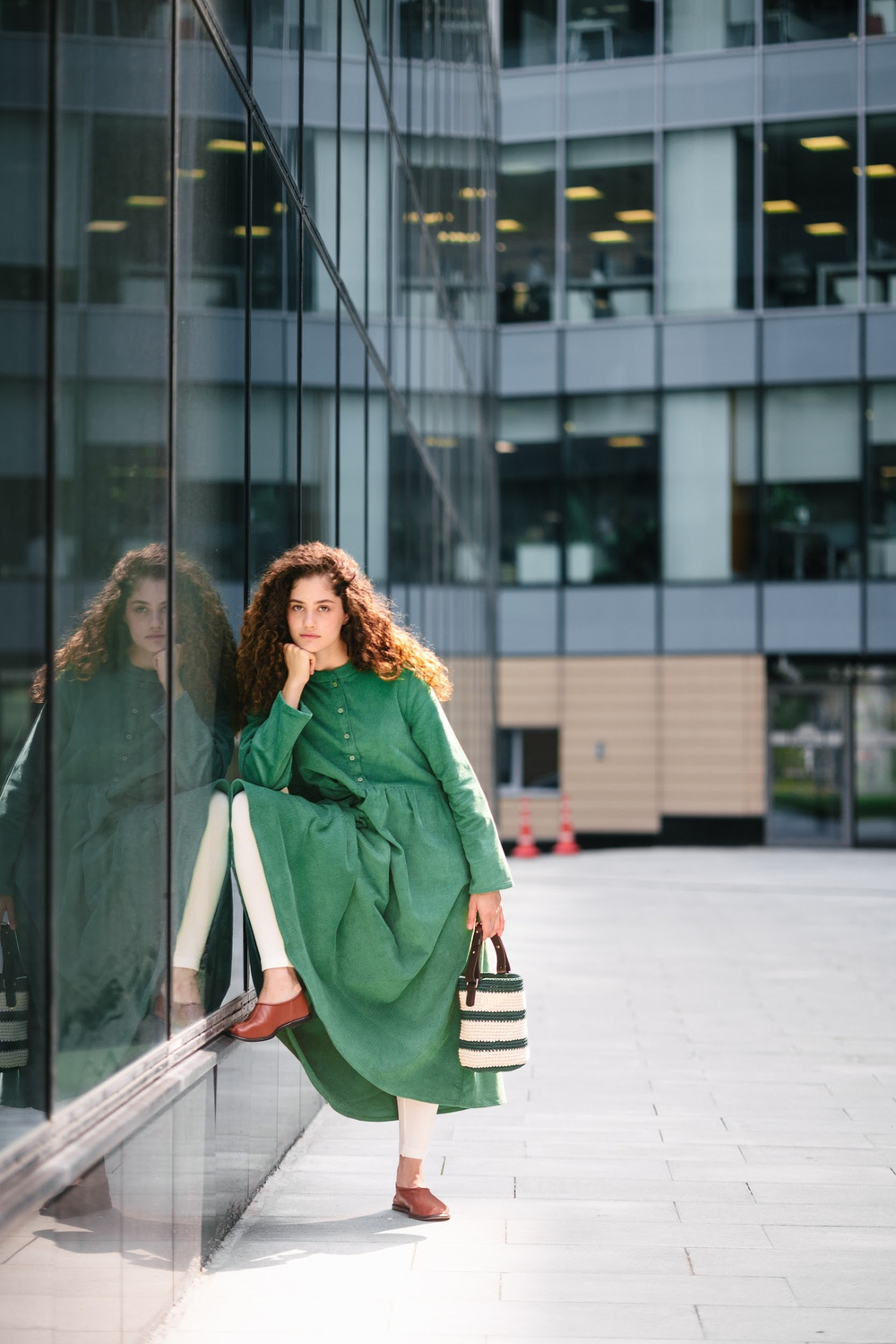 Платье оверсайз, зеленый вельвет