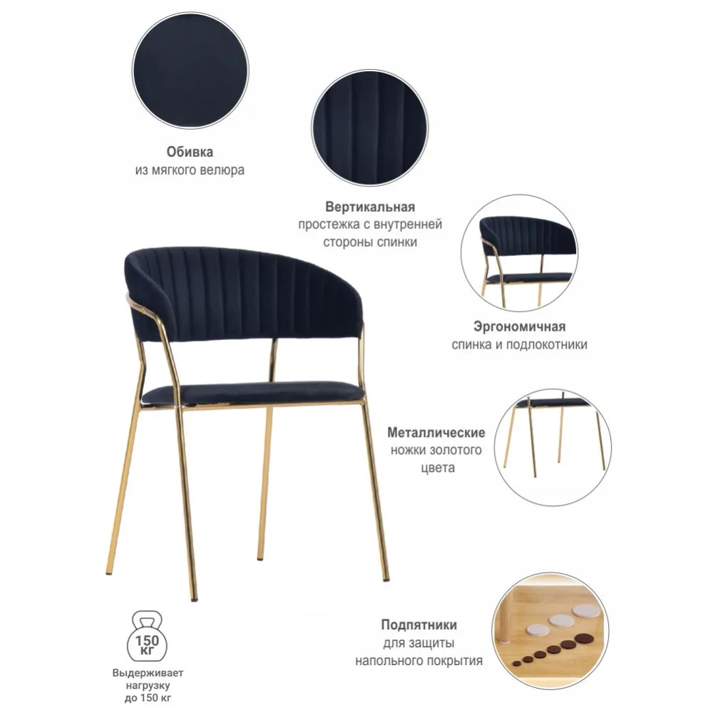 Комплект из 2-х стульев Turin чёрный с золотыми ножками