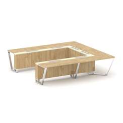 Steel Meet Стол переговорный П-образный MM-PR.B.SP-11P Тиквуд Светлый/Ваниль Глянец/Нержавеющая Стал