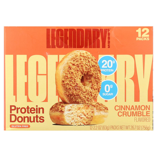 Legendary Foods, протеиновые пончики, корица и крамбл, 12 упаковок по 63 г (2,2 унции)