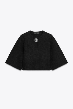 ZARA КАРДИГАН С РЕЛЬЕФНОЙ ПУГОВИЦЕЙ, ЧЕРНЫЙ