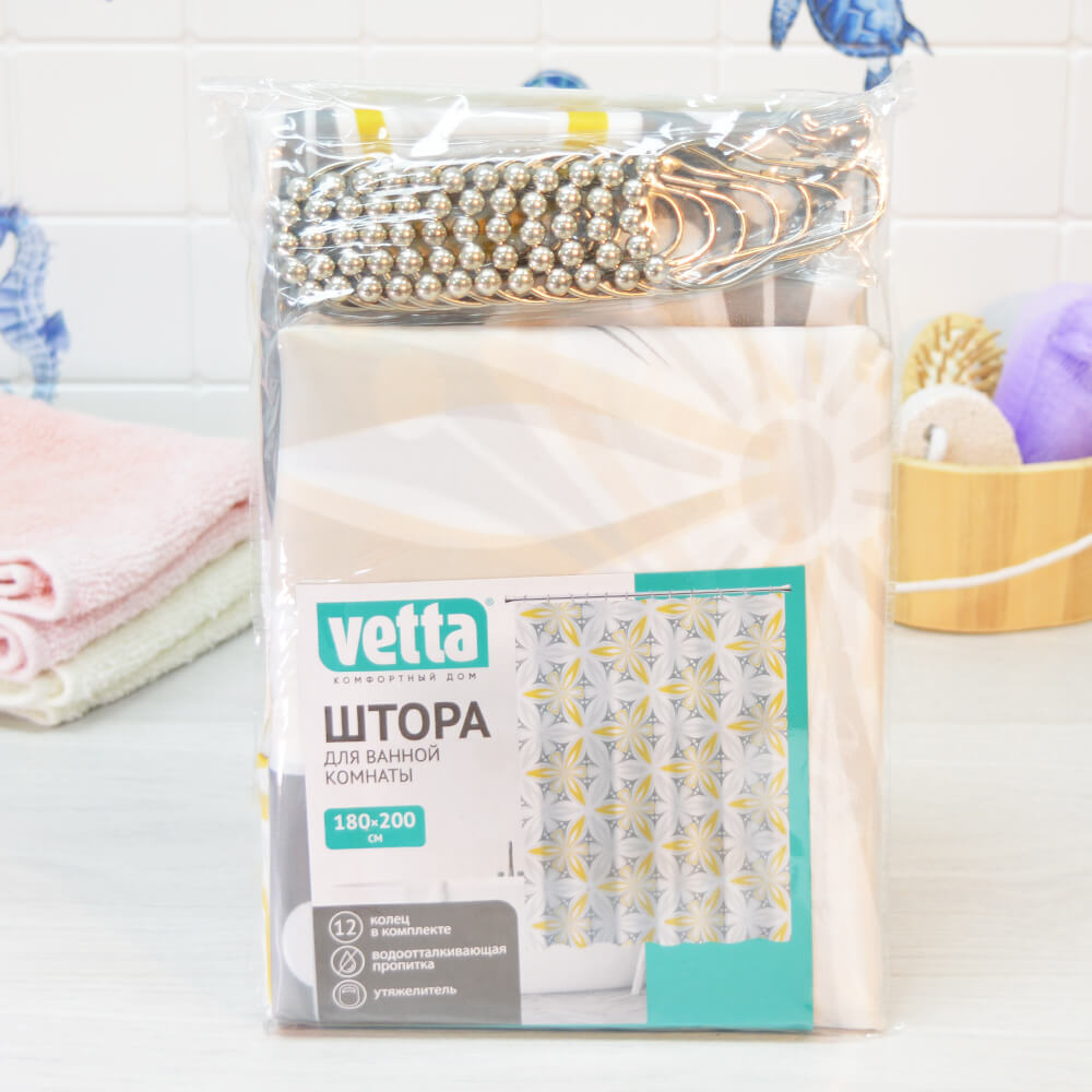 Штора для ванной 180*200см с утяжелителем, полиэстер "Плитка 056"