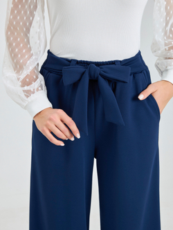 Брюки утепленные для девочки палаццо с завязками темно-синие