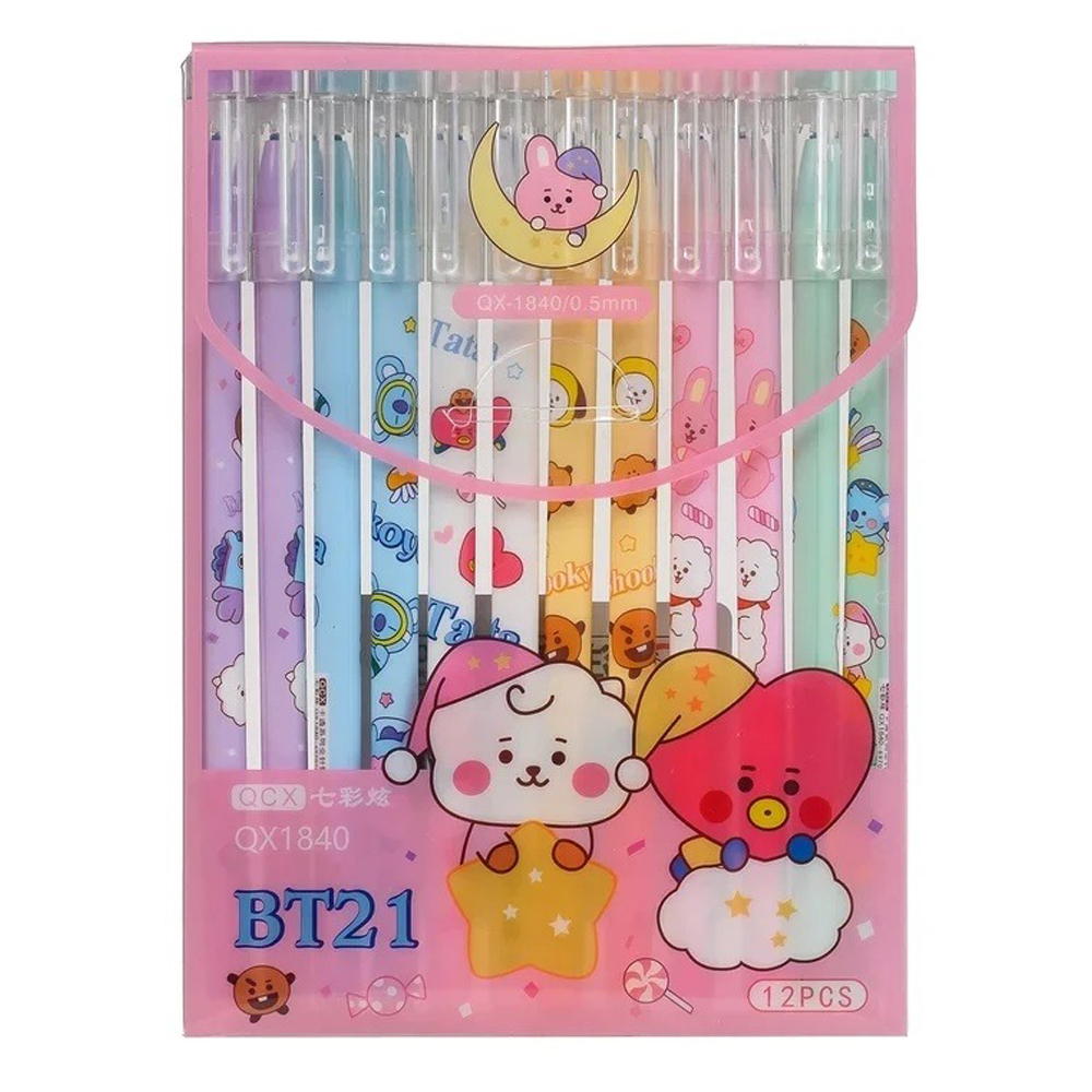 Ручка гелевая, пиши-стирай, Basir, синие чернила, серия "Сердечки и зверюшки", цветной корпус, 12 шт