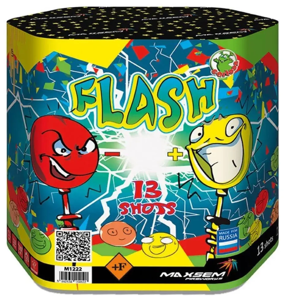 "Батарея салютов 'Flash' (арт: M1222) от Maxsem — 13 выстрелов калибра 30 мм с начальным фонтаном