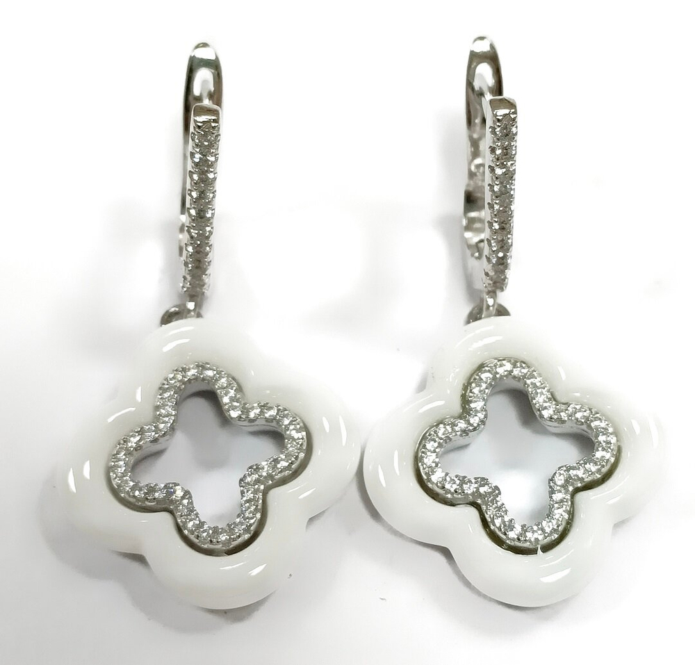 Ювелирные серьги из серебра 925 пробы с керамикой и фианитами