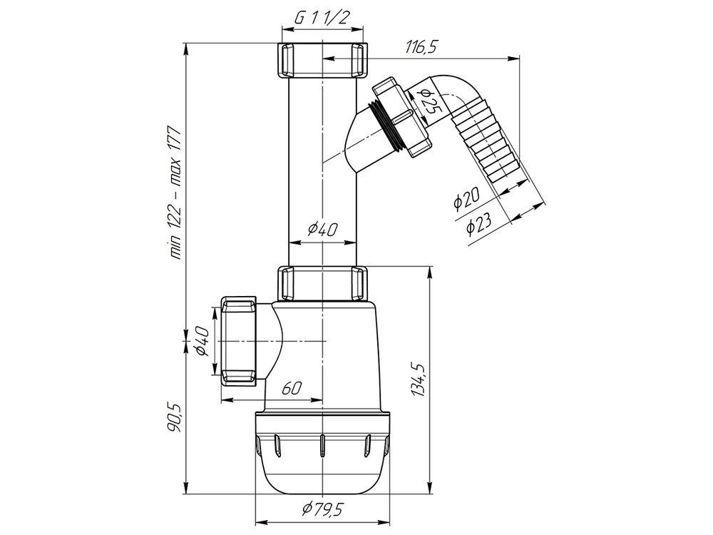 Сифон 1 1/2*40 Ani Грот с носиком, без выпуска  А1020 АНИ пласт