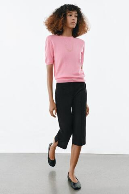 ZARA СВИТЕР ИЗ 100% ШЕРСТИ С КОРОТКИМИ РУКАВАМИ, ЯРКО-РОЗОВЫЙ