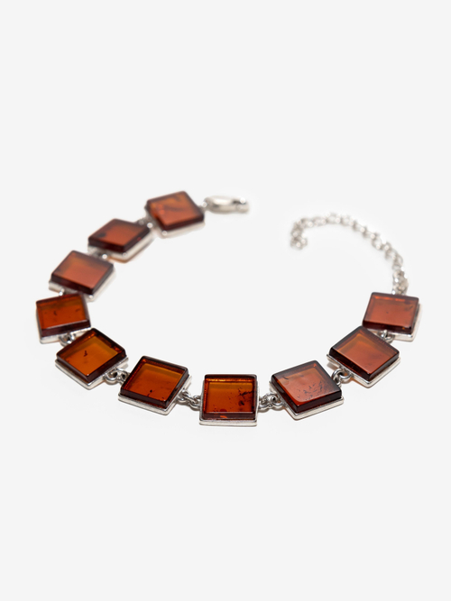 Серебряный браслет с натуральным коньячным янтарем. Серебро 925, Калининградский янтарь