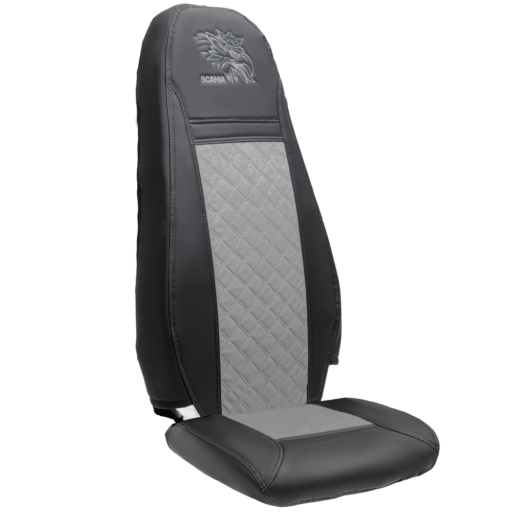 Чехлы Scania 5 серия 2 высоких сиденья (экокожа, черный, серая вставка)