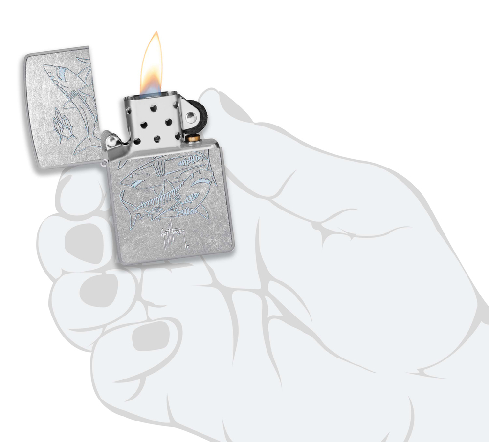 Зажигалка Zippo Guy Harvey с покрытием Street Chrome, латунь/сталь, серебристая, 38x13x57 мм