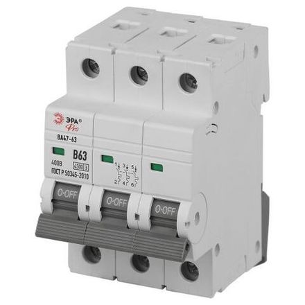 Выключатель автоматический 3п B 63А 4.5кА ВА47-63 PRO ЭРА Б0059398