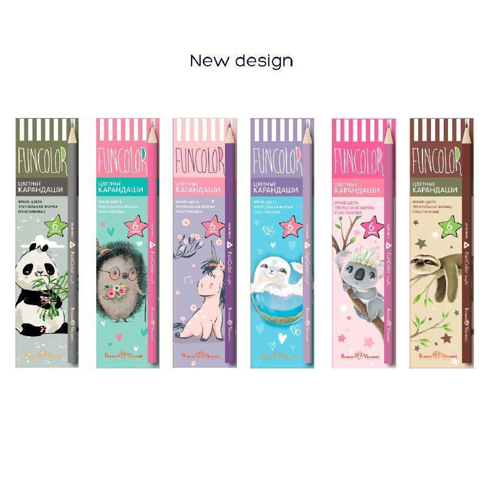 Карандаши 6цв. "Funcolor" пластиковые, 6 видов (BrunoVisconti)