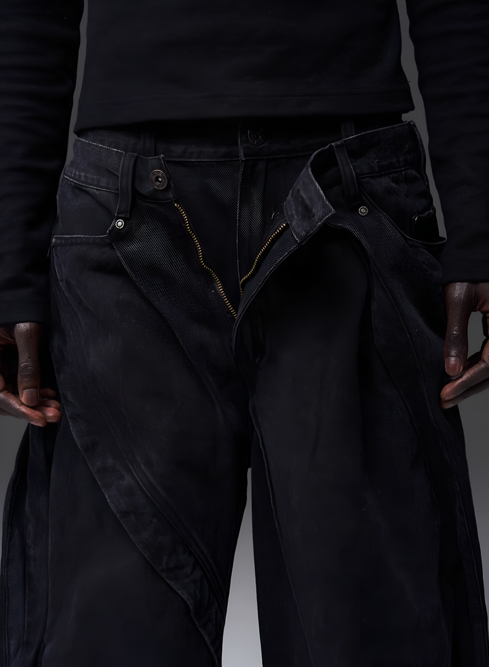 Джинсы BLIND x BLACK8 Double Waist Deconstructed Jeans