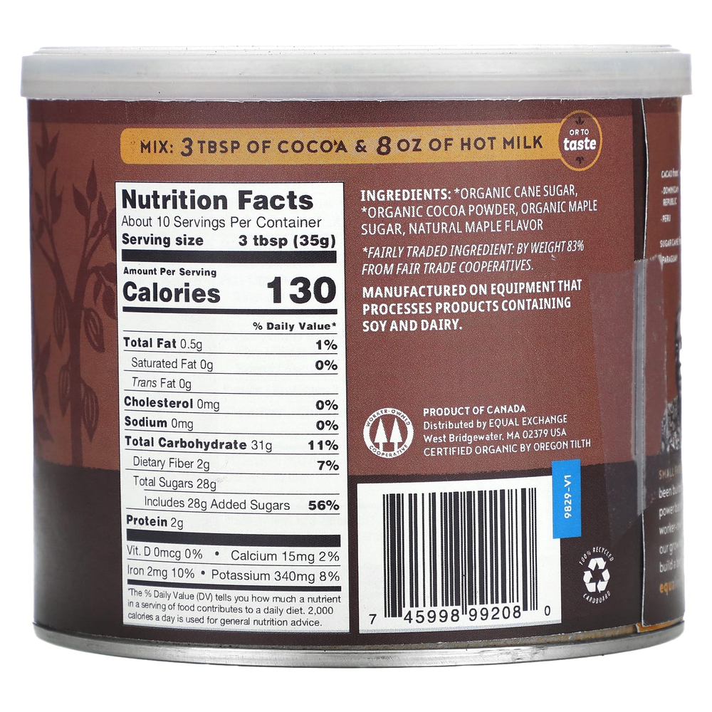 Equal Exchange, Органический кленовый какао, 340 г (12 унций)