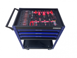 Инструментальная тележка с инструментом GW-3ST1 Blue (Great Wolf, 249 поз) с полкой и тремя ящиками