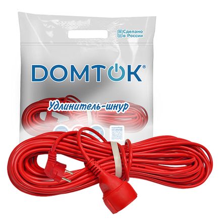 Удлинитель-шнур "DOMTOK" ПВС 3*1, 2,2кВт, з/к 20м (1/20)
