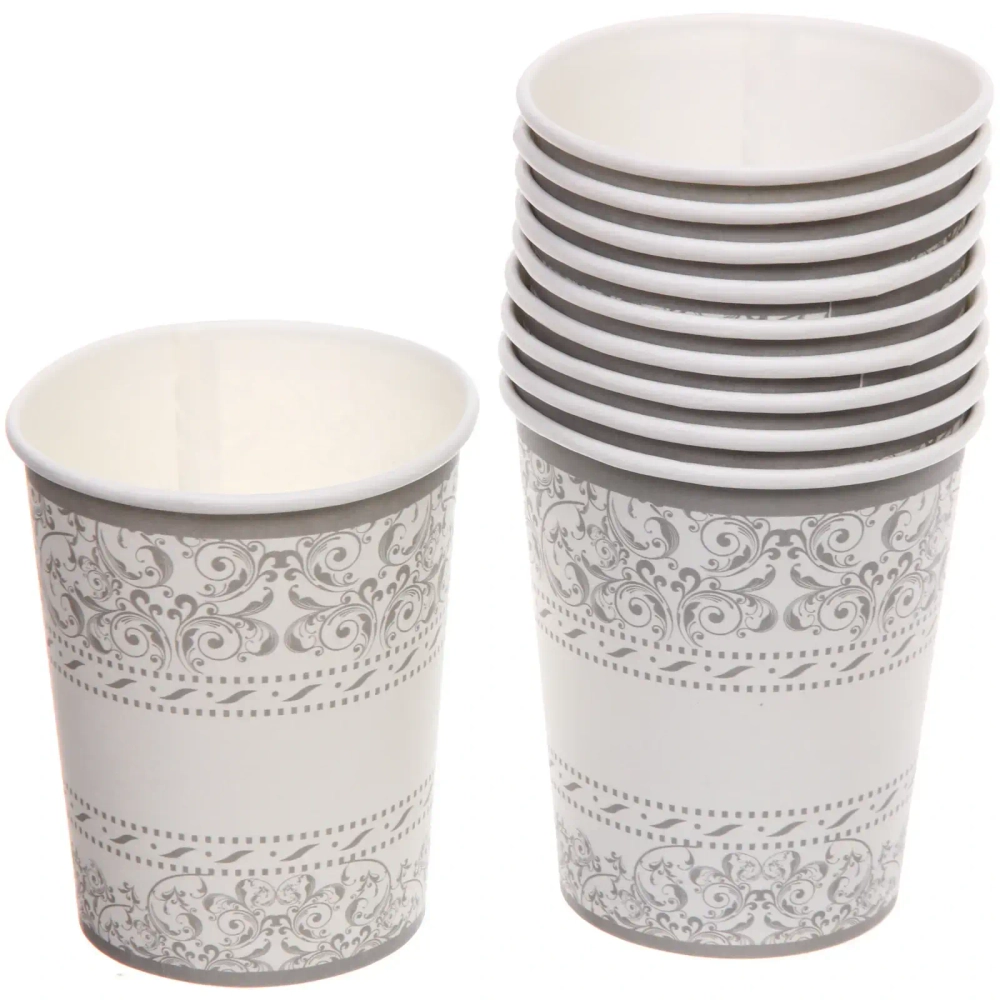 Стакан бумажный 0,2л в наборе 10 шт «Орнамент», серебро