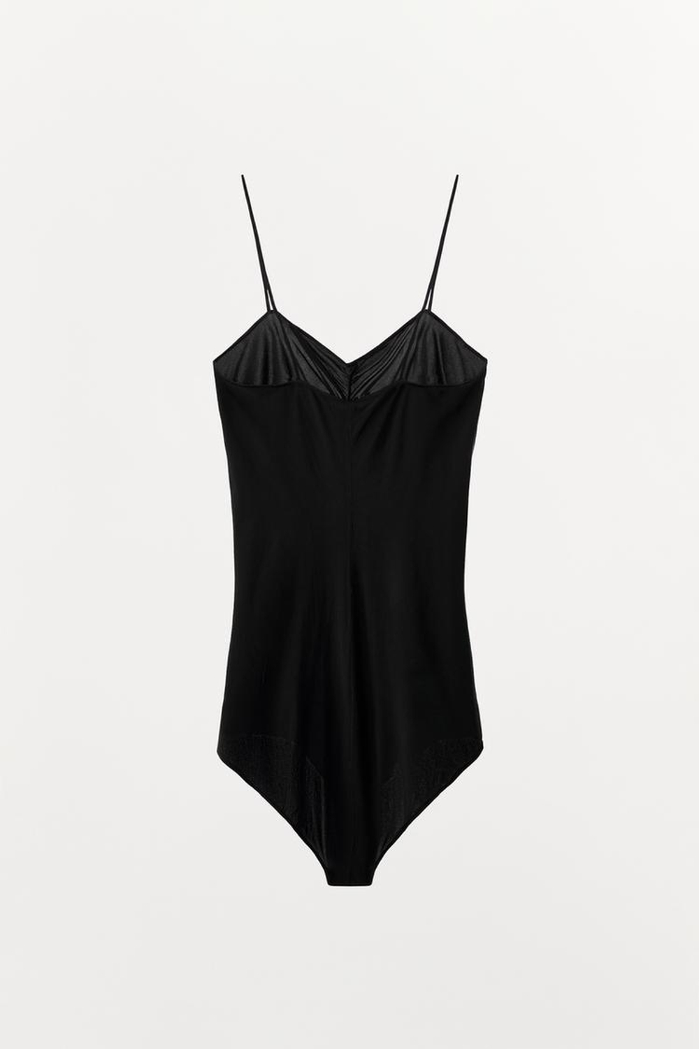 ZARA БОДИ ИЗ СЕТЧАТОЙ ТКАНИ СО СБОРКОЙ, ЧЕРНЫЙ