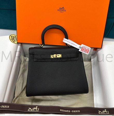 Сумка Hermes Kelly Lakis 25 женская черная из кожи