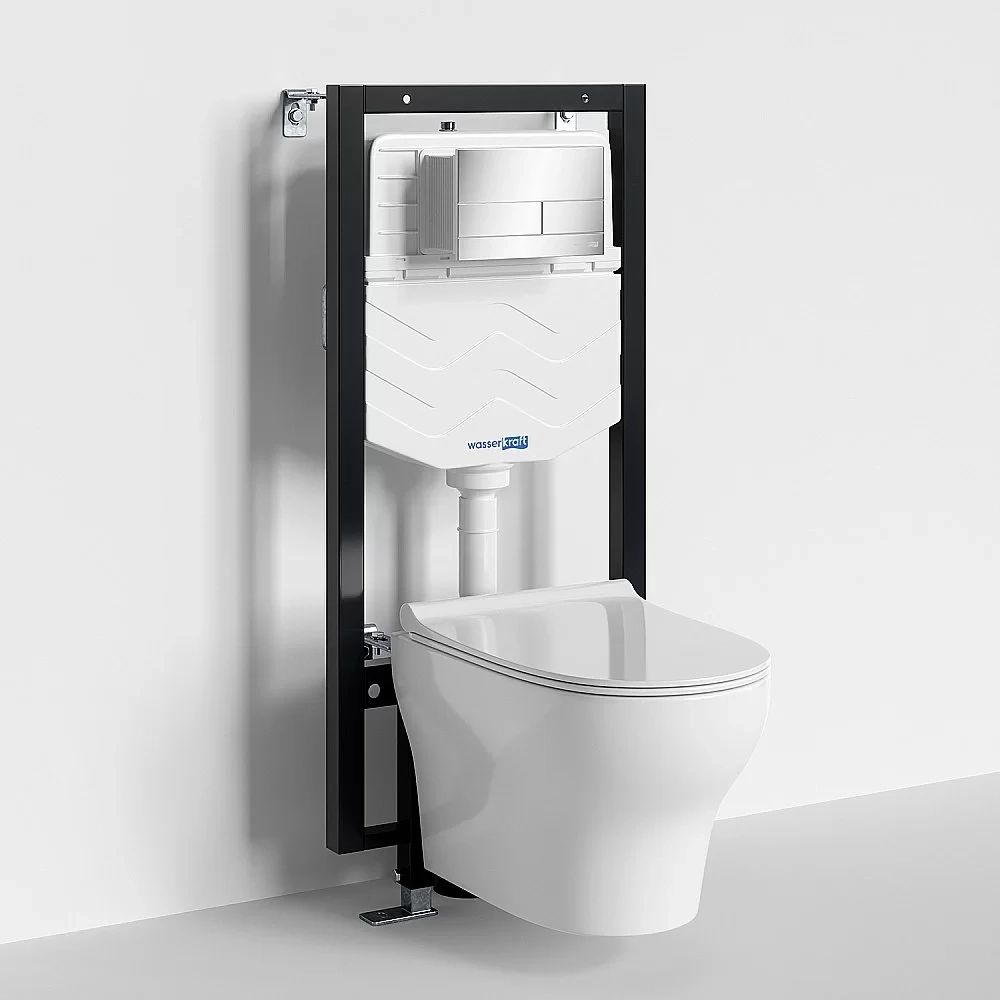 Унитаз подвесной WasserKRAFT Berkel 56TLT.010.ME.CH04.H001 безободковый, с инсталляцией Vils 56, с крышкой микролифт, белый/кнопка хром