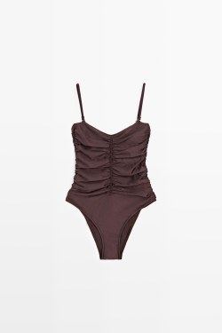 Massimo Dutti Купальник со сборками и блеском, коричневый