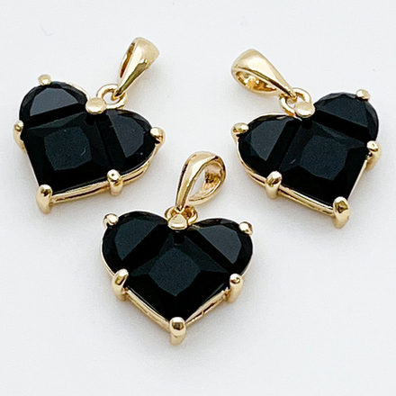 Подвеска Сердце, цвет золото+черный, размер 14*14 мм, цена за 1 шт