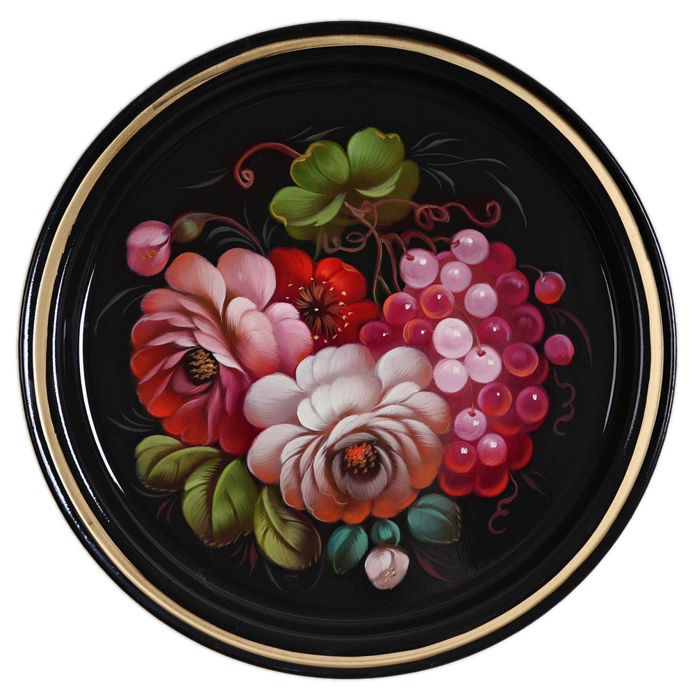 Жостовский поднос декоративный, размер 22 см (A5), металлический