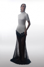 Платье макси из сатина и кружева