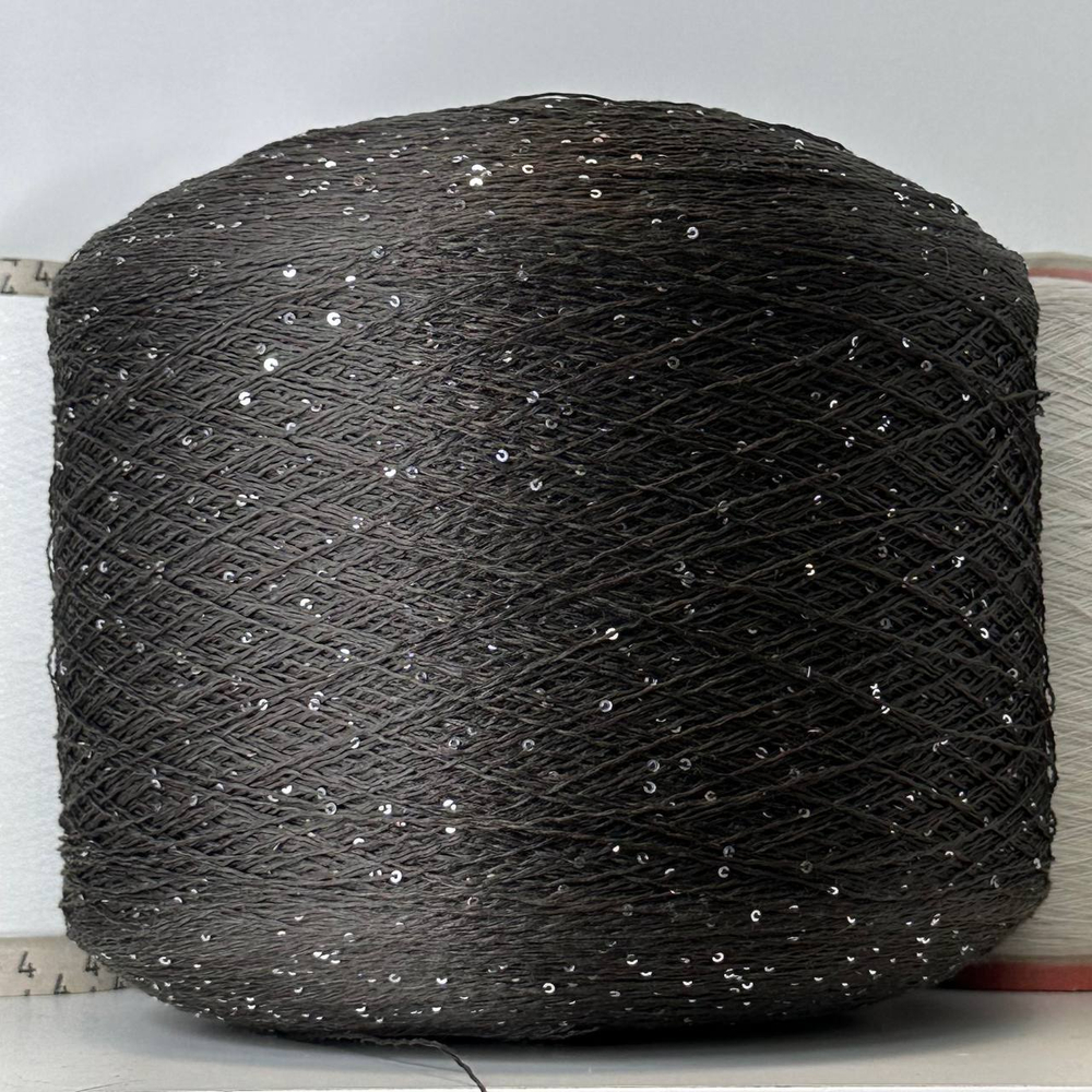 LINETTE PAILLETES - 80% лен, 20% п/а, микропайетки 2мм, ; 450м\100гр; цвет: коричневый «кофе», пайетки серебро