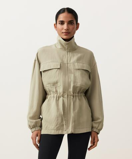 Oysho Куртка с присборенной талией из смеси лиоцелла и 24% льна, бежево-зеленый