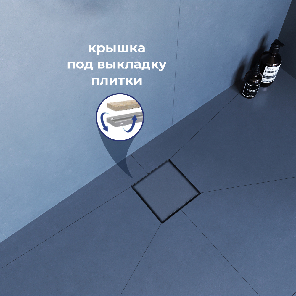 Душевой трап RGW SDR-10 квадратный, черный, металлическая крышка, горизонтальный слив