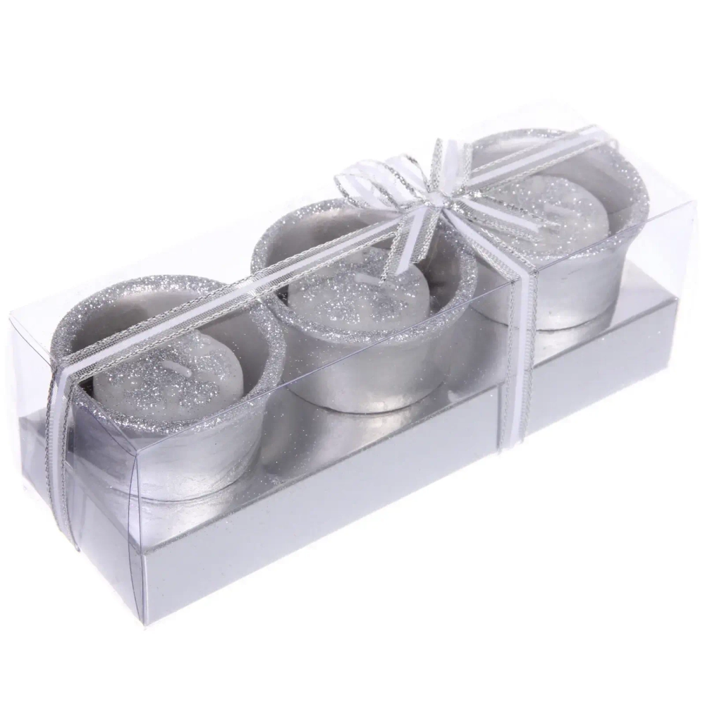 Свечи новогодние «Снежинки» 17*6*6см (набор 3шт), Серебро