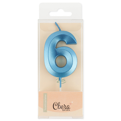 Свеча Цифра, 6 Грани, Синий, Металлик, 4,2*6 + 4,5 см, 1 шт. с держат.,