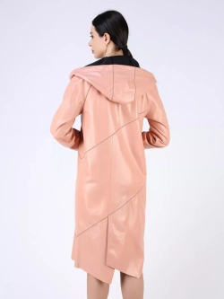 Кожаный плащ длинный с капюшоном пальто